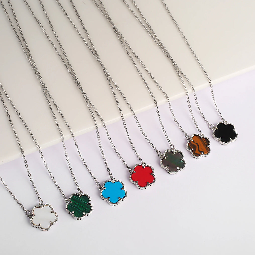 Gold/Silver Classic Natural Stone Five Leaf Flower Necklace Fashion Women Flower Jewelry Necklace For Daily Wear Free Shipping Qme
