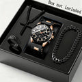 Four piece fashionable men's watch set, business casual men's bracelet, cross necklace, luxury watch Qme Rose