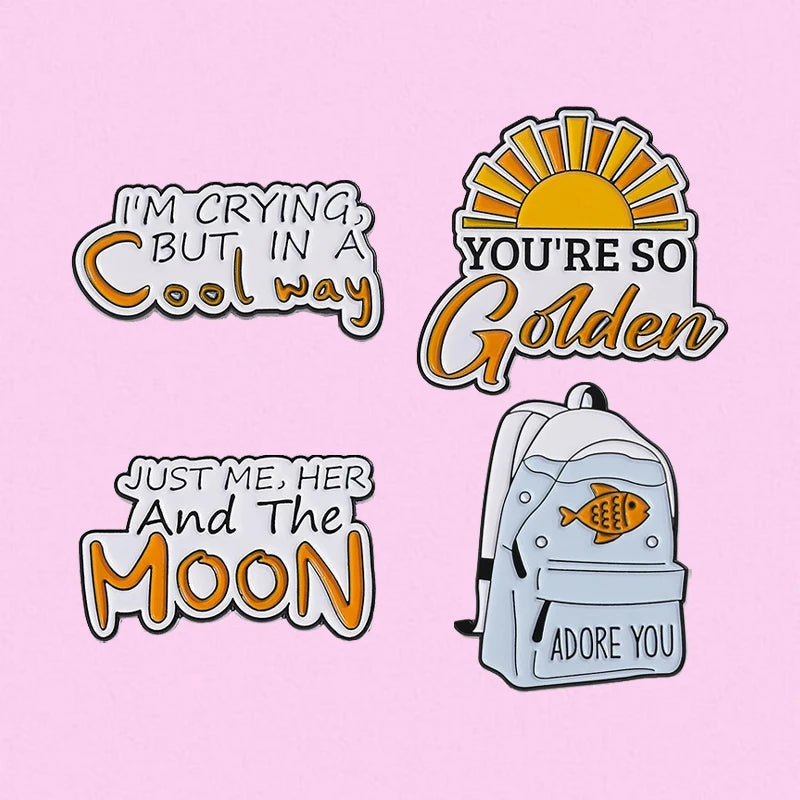 Cute School Bag Enamel Pins With Cartoon Sweet English Letter As Adore You Creative Metal Badge Jewelry Gift For Children Friend Qme