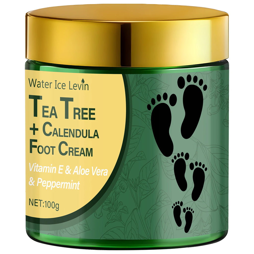 Tea Tree & Calendula Foot Cream with Vitamin E & Aloe Vera, Hydrates & Soothes Feet, Lightweight Non-Greasy Formula. Qme Gold 100g