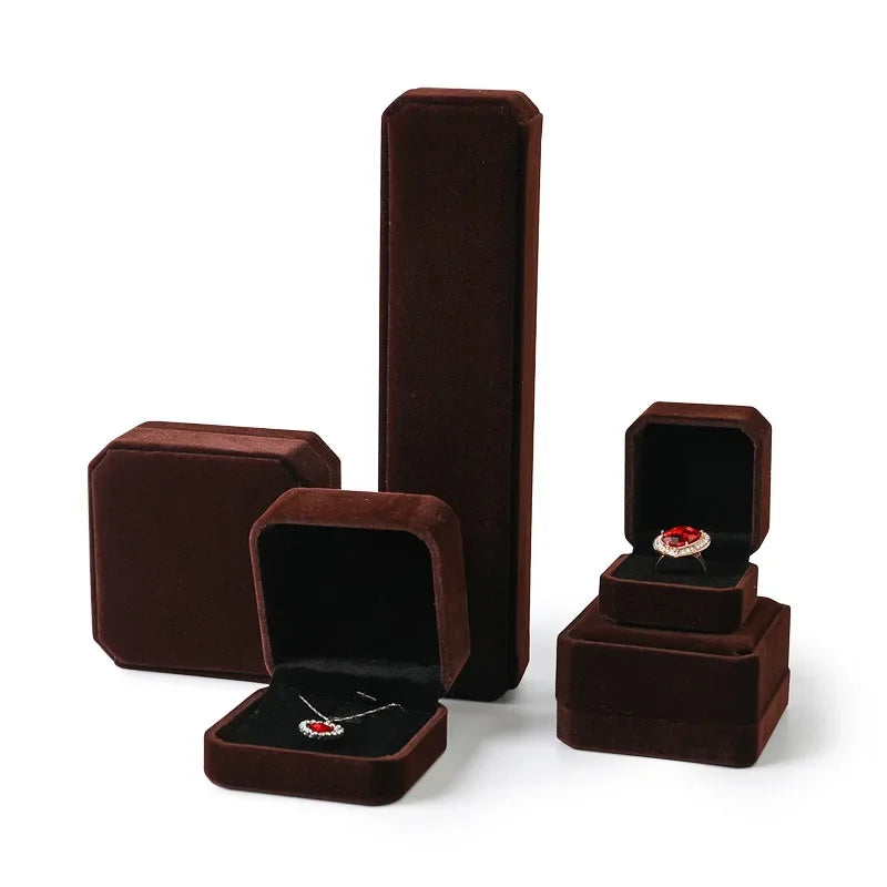 Velvet Jewelry Box - Storage Case for Rings Necklaces Bracelets Ring Box Gift Box Earring Holder Gift Box Necklace Organizer Qme Coffee PendaBox10X7
