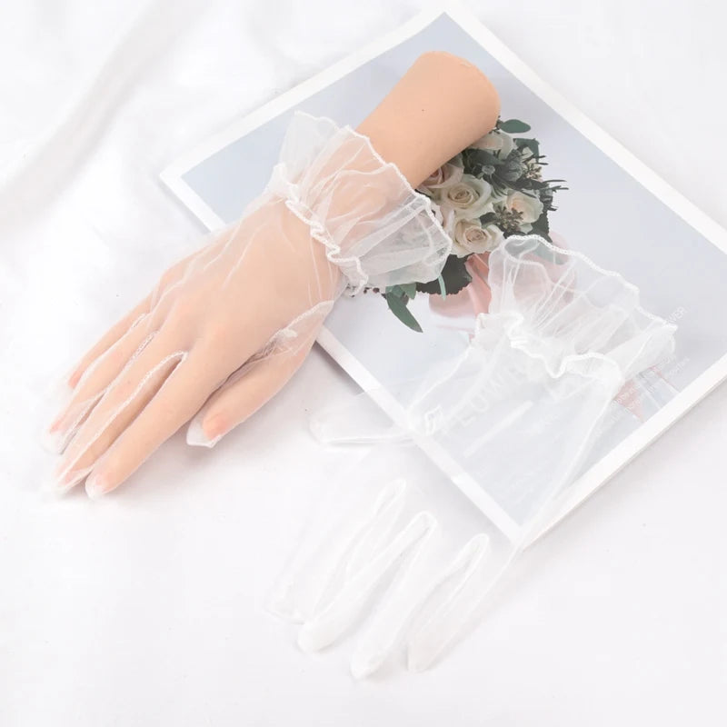 Sexy Transparent Lace Black White Gloves Solid Fashion Women Drive Qme WHITE