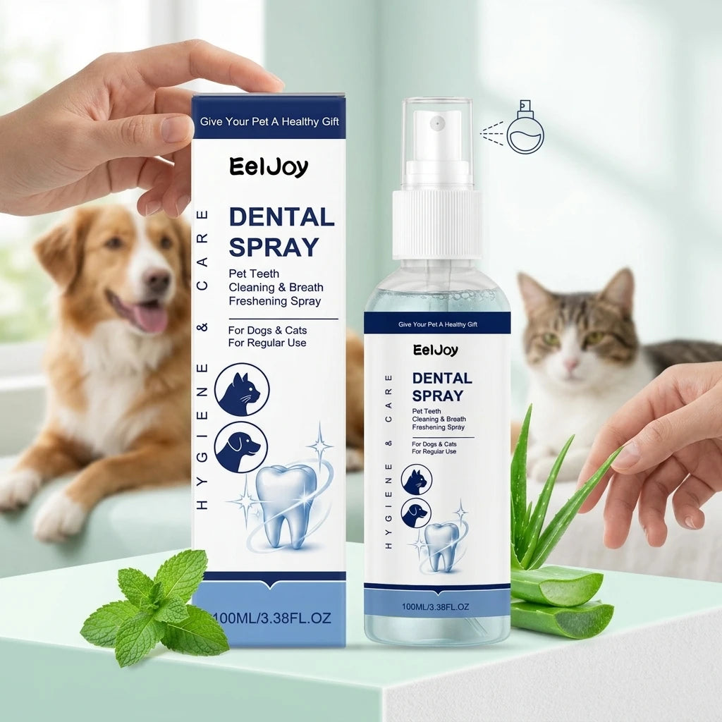 Pet Dental Care Spray Remoce Plaque & Tartar Buildup Reduce Odor Soothe Inflamed Sensitive Gums No Brushing Teeth Cleaning Spray Qme