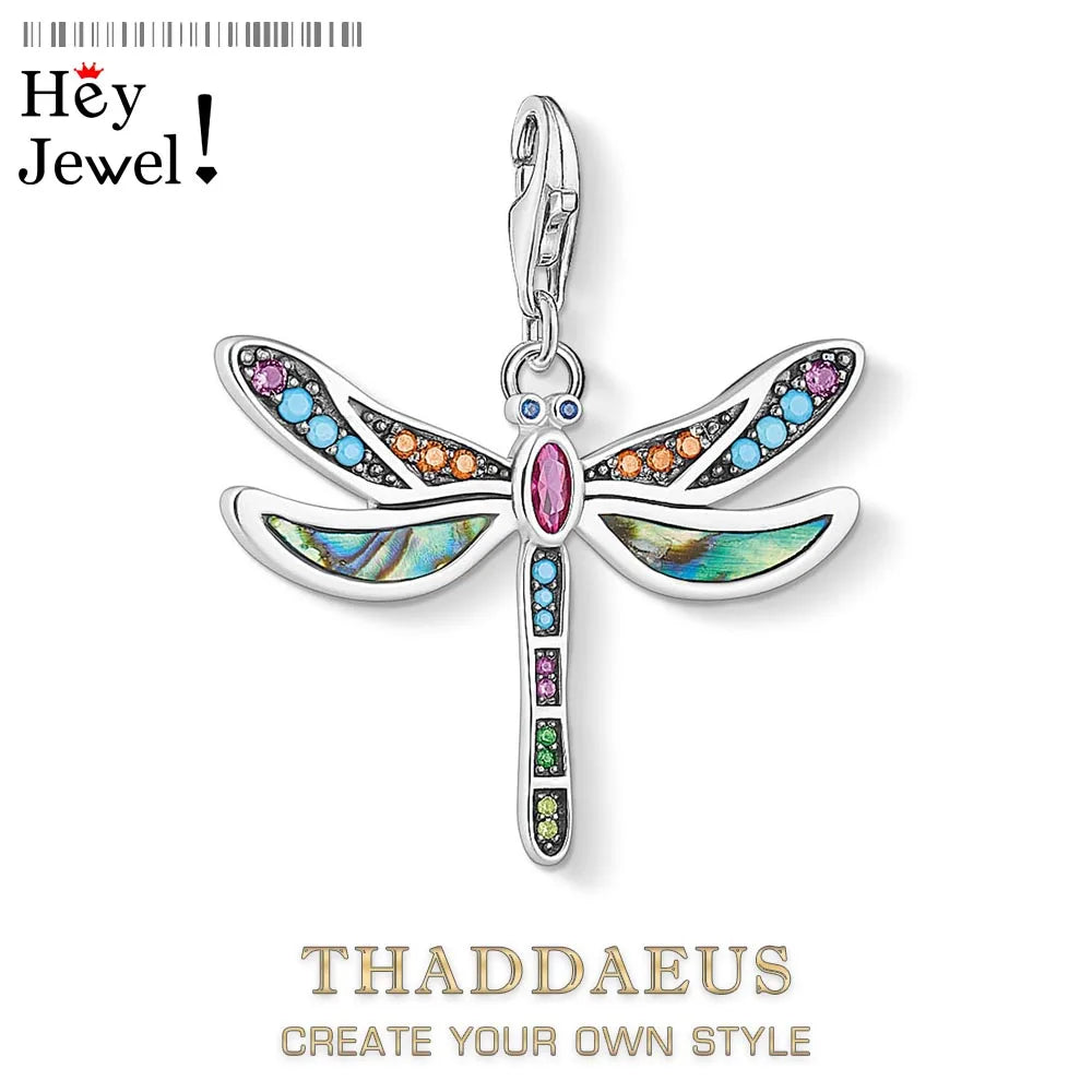 Colorful Dragonfly Charm Women Bohemia Fashion Jewelry Pure 925 Sterling Silver Pendant Qme Lobster Clasp