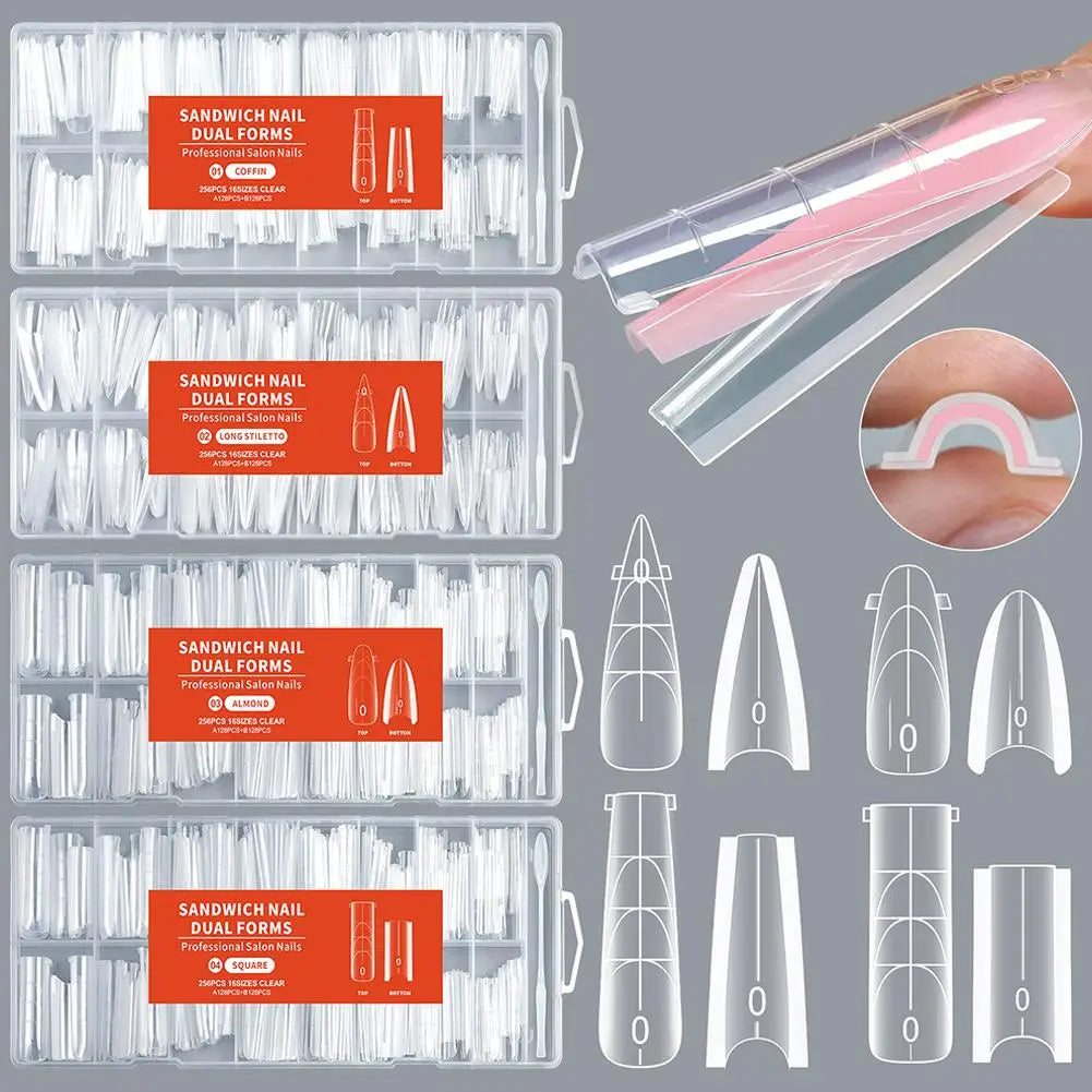 Box Sandwich Nail Dual Form Tips Quickly Building Gel System Full Qme