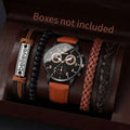 Creative, personalized, business, leisure, fake, three eyed PU belt, quartz watch, student watch, exquisite dial, night light Qme brown