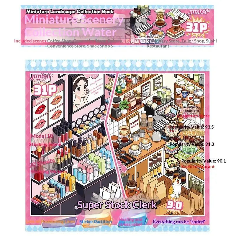 Miniature Scene Sticker Book 31 Pages 10 Themes 20 Sheets Perfect Qme