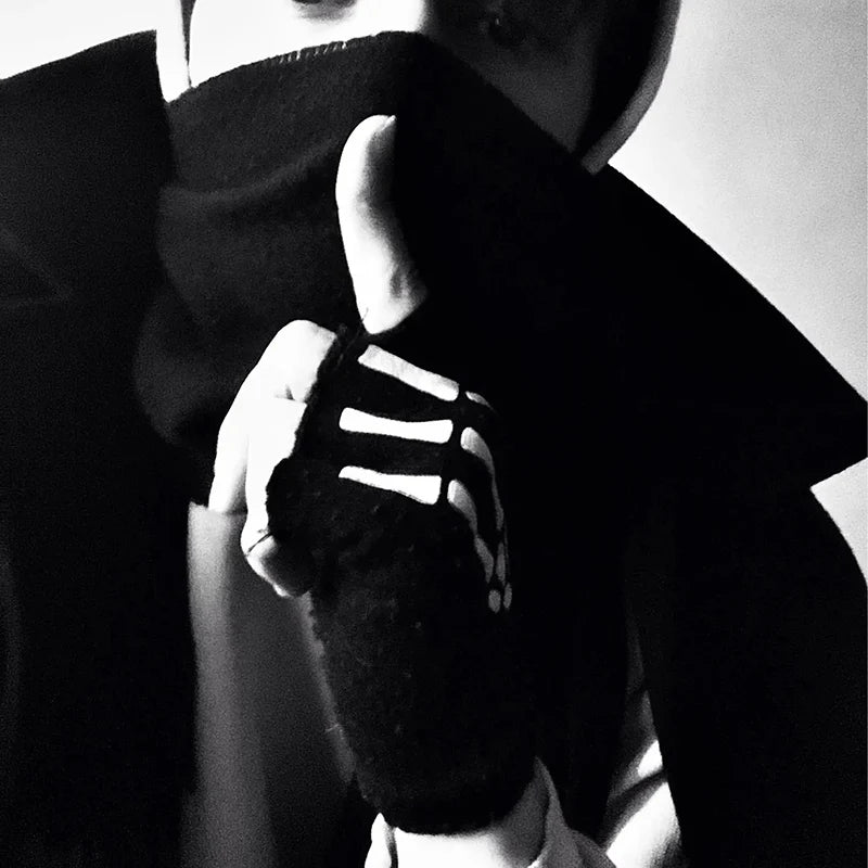 Skull Punk Gloves Black Neutral Half Finger Ghost Claw Knitted Qme