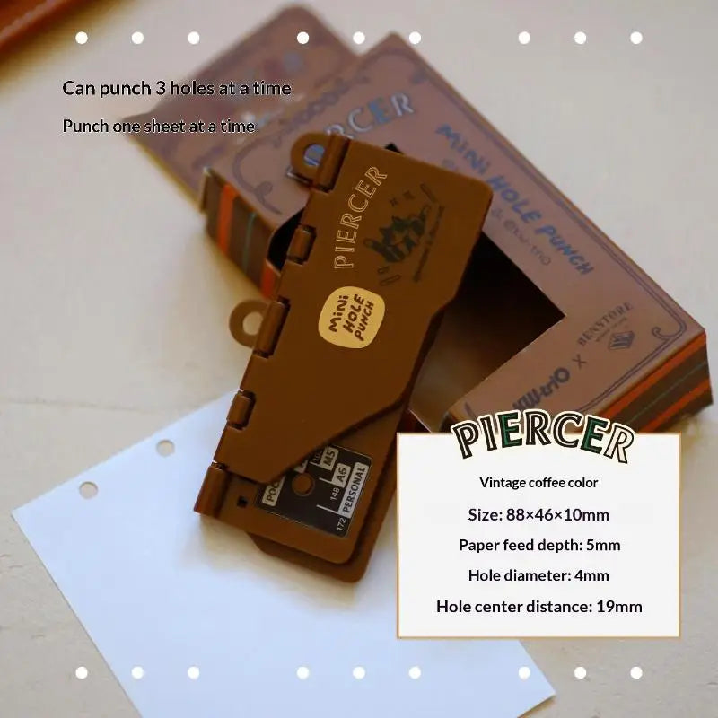 Loose Leaf Notebook M5 Portable Binder Punching Machine 3-Hole Card Qme Brown
