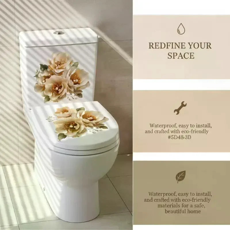 Luxury Gold Pearl Floral Toilet Sticker Waterproof Self-adhesive Qme