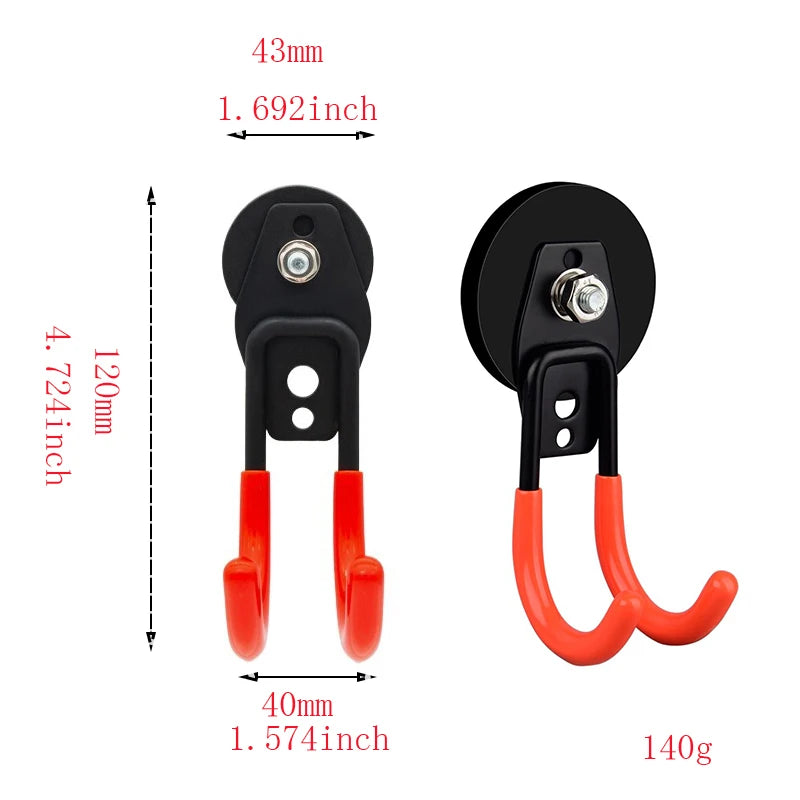 Strong Magnet Garage Hook, Nail Free Installation, High Load-Bearing, Anti Slip, Waterproof, Suitable for Gardening Tools, 43mm Qme Orange Hook