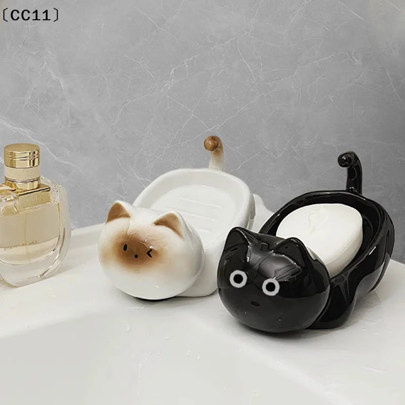 Siamese Cat Ceramic Soap Box Simplicity Household Creative Cute Qme