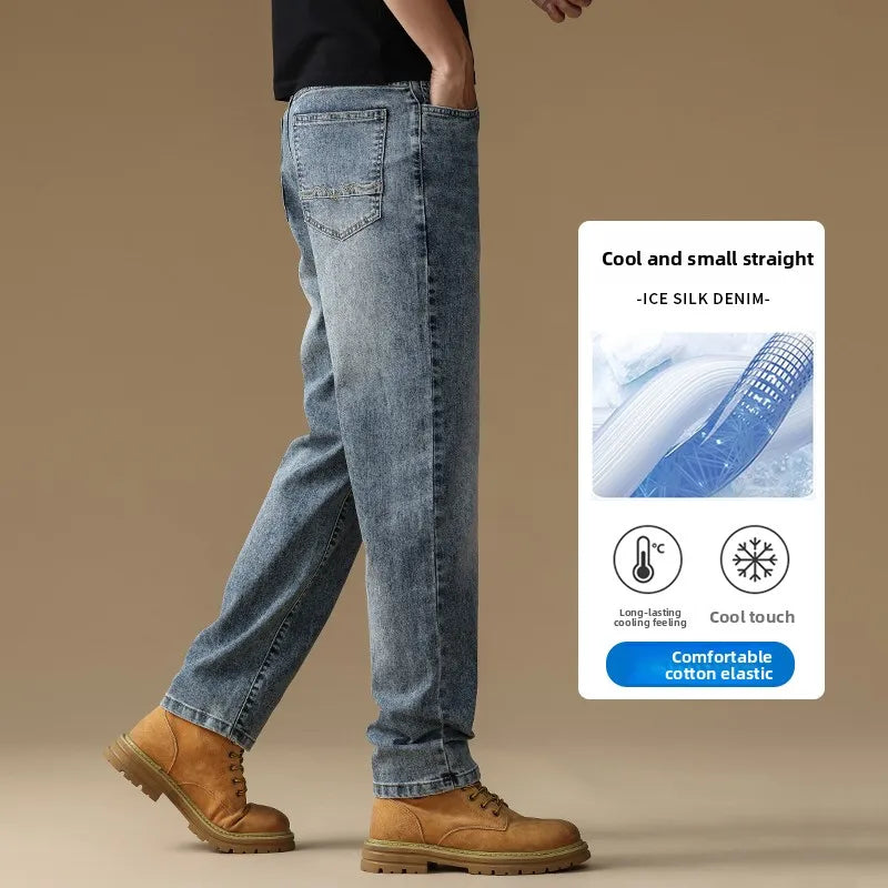 Summer new men's lyocell straight-leg casual versatile thin stretch fashion jeans Qme