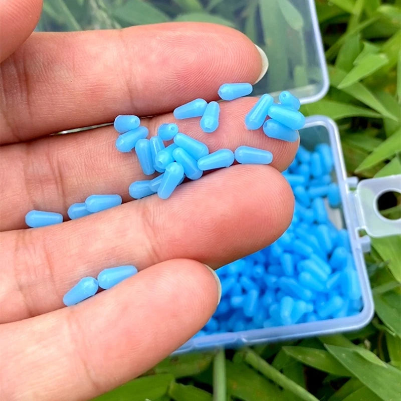 100pcs/lot Anti-tangling Rubber Fishing Float Blue Oval Stopper Fishing Float Space Beans SeaTool Fishing Bobber Accessories Qme