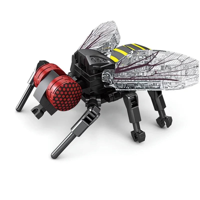 Creative Building Blocks Insect Model Bee Dragonfly Ant Mantis Children's Assembled Toys Interesting Animal Ornaments Gifts Kids Qme Mosca-74pcs Opp bag