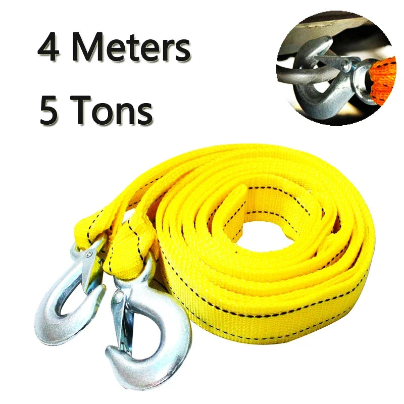 1 Pcs 3M/4M Car Tow Cable Heavy Duty 3Ton/5Ton Trailer Rope Towing Pull Rope Strap Hooks Van Road Recovery Car Accessories Qme 4M 5Ton