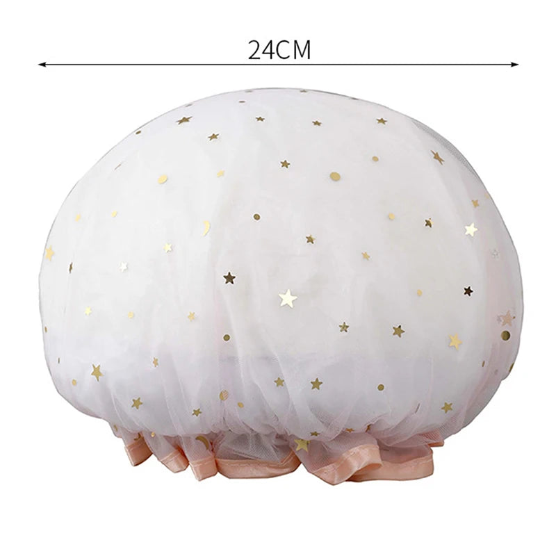 Waterproof Adult Women Shower Bath Cap Shampoo Cute Glitter Qme Pink