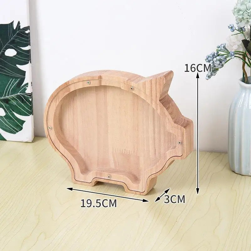 Wooden Animal Piggy Bank Transparent Cat Elephant Dinosaur Wood Qme Pig