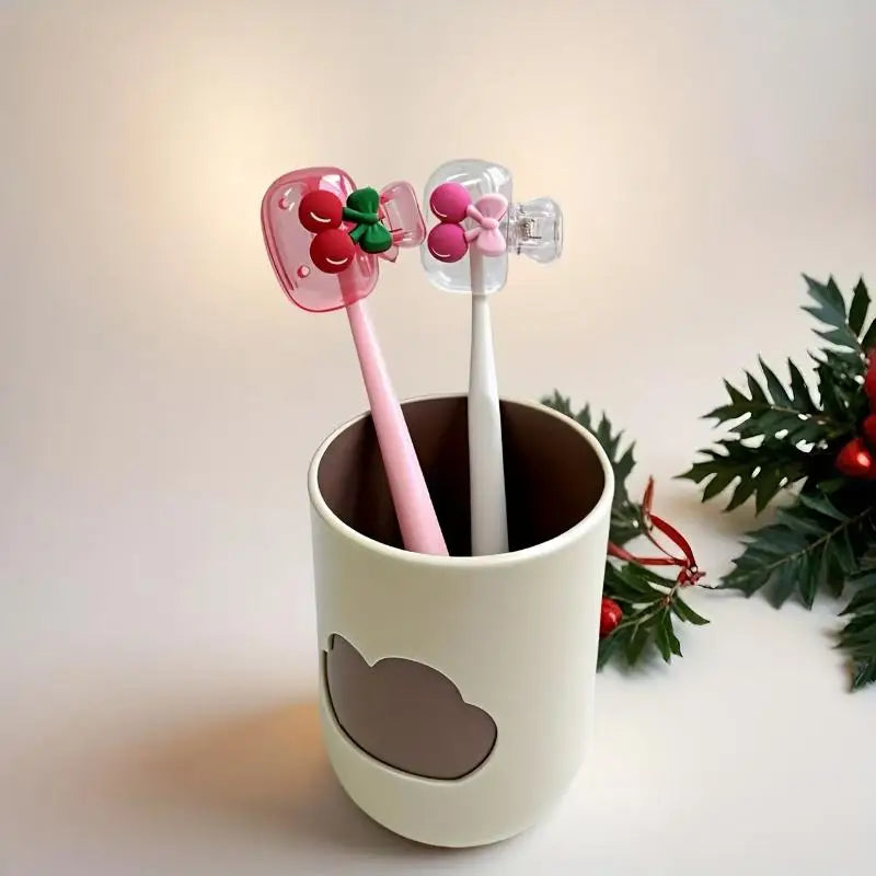 Cute Cherry Design Toothbrush Holder Pattern Head Features Dual Holes Qme