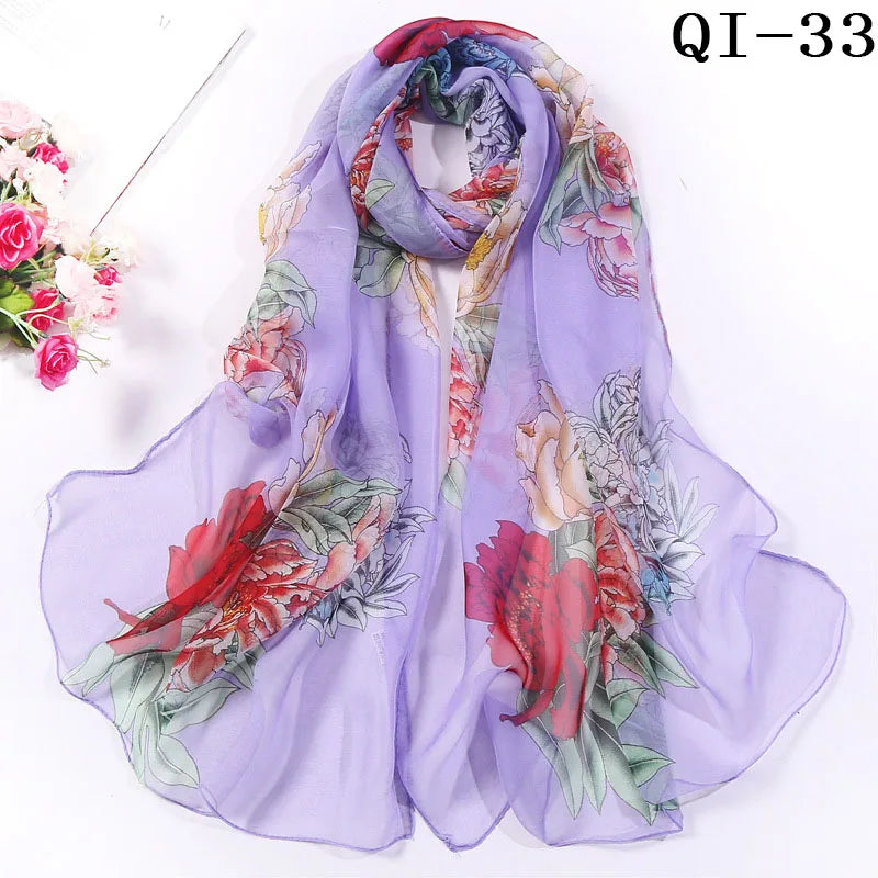 Painting Lotus Beach Sun Protection Chiffon Georgette Scarf Women