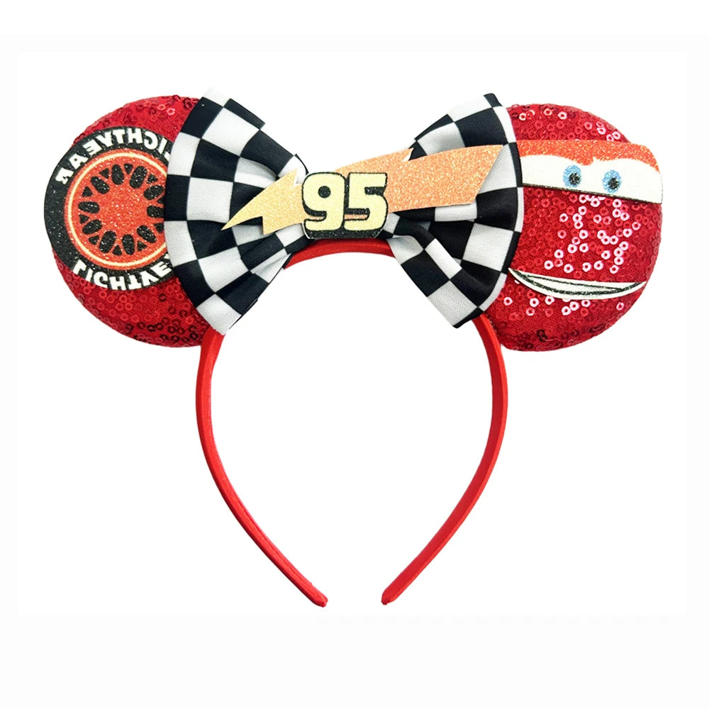 Anime Cars Hair Accessories Pixar 95 Lightning McQueen Mickey Mouse Ear Headband for Girls Kids Women Sequin Bow Hairband Qme Headband 6