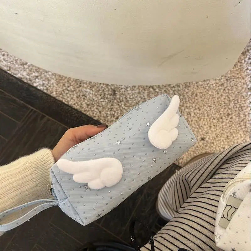 Print Wings Star Dots Pencil Case Y2k Desktop Storage Korean Pen Bag Qme A1