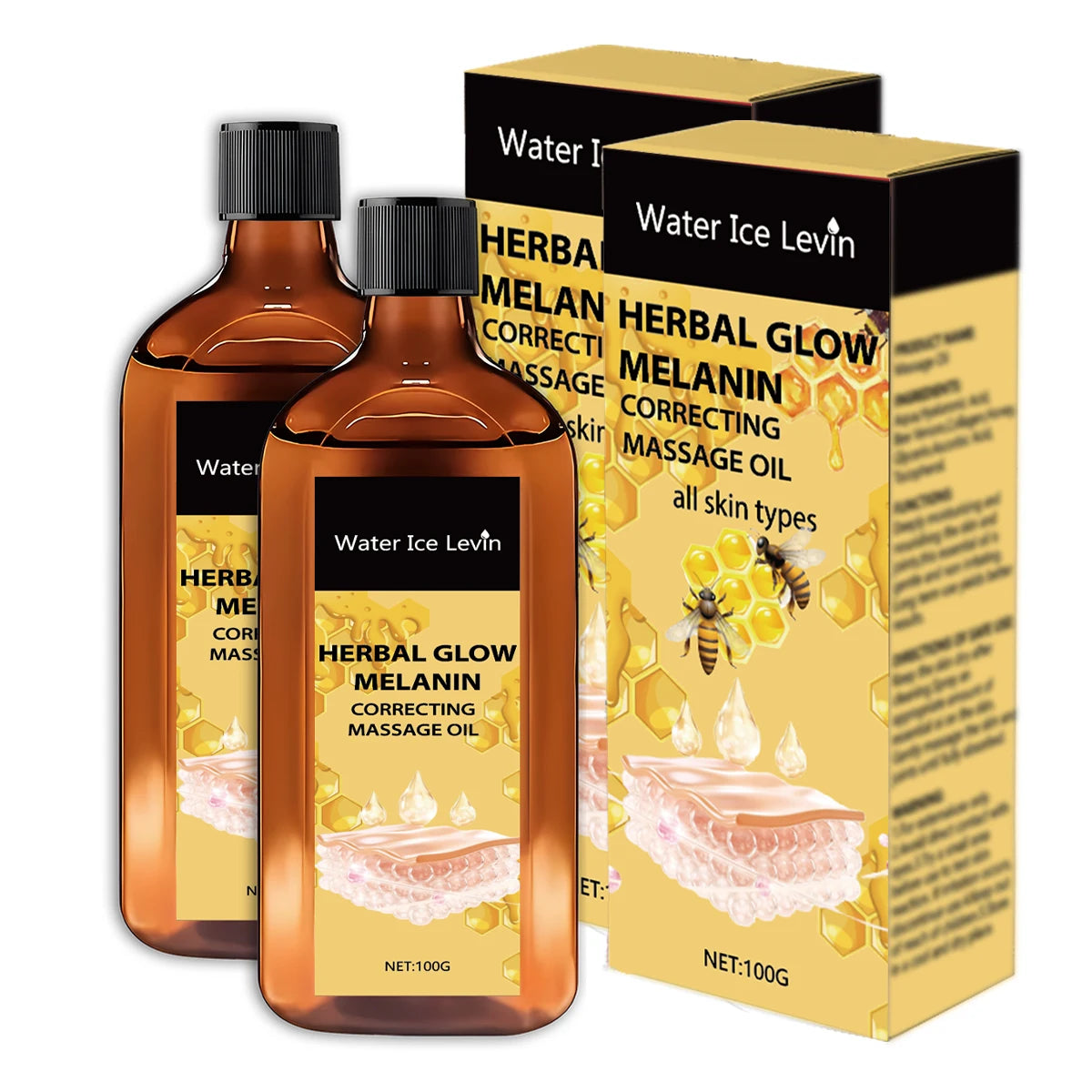 Herbal Glow Melanin Correcting Massage Oil with Bee Venom & Vitamin C - Brightening & Deeply Moisturizing for All Skin Types Qme GOLD 100g