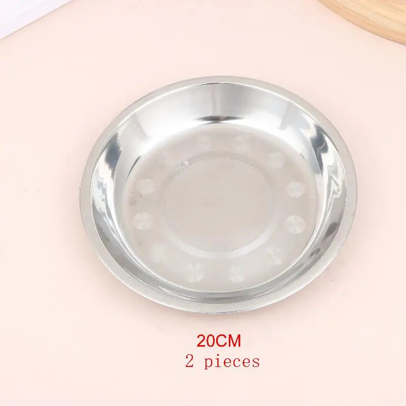 Thickened Stainless Steel Round Plates Polished Shallow Dinner Qme 20CM 2pieces
