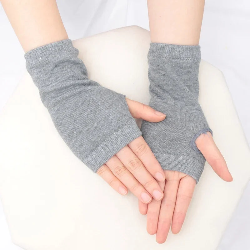 Short Fingerless Gloves Unisex Cotton Black Punk Glove Knitted Qme GRAY