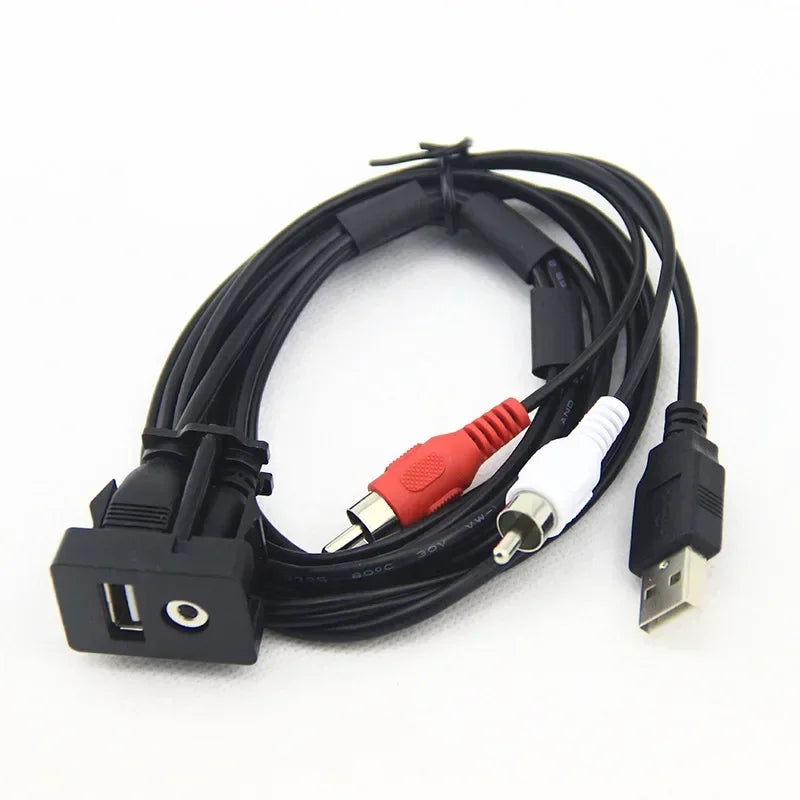 Car Boat Mot 1 Meters Length USB 2 RCA To 3.5mm Female Flush Mount AUX Stereo Qme