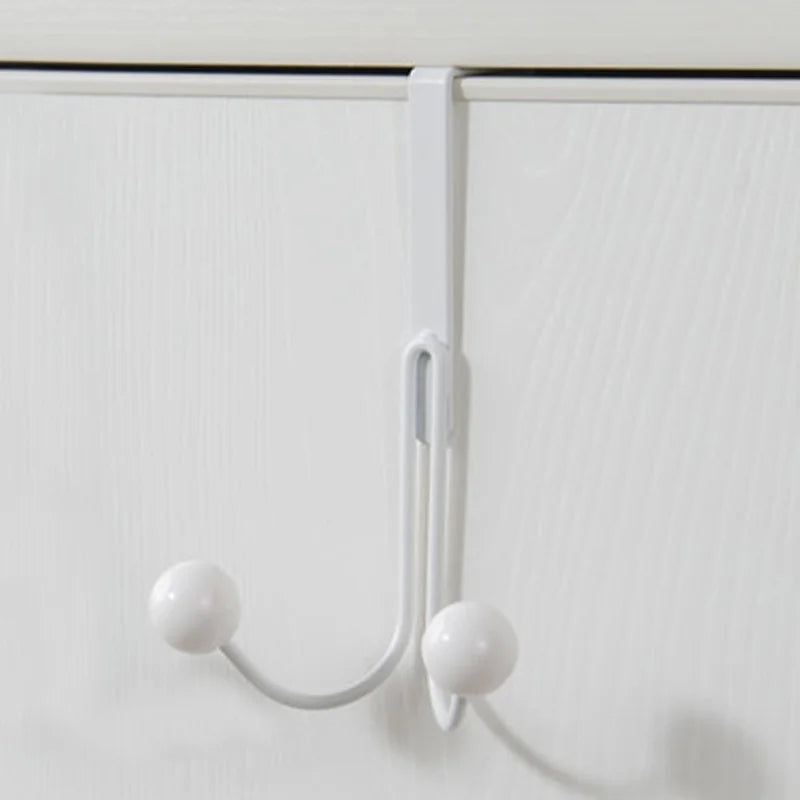 1pc, Iron Simple Door Hook, Nail-free Wardrobe Door Hook, Metal Craft Coat Multi-functional Double-headed Hook Qme White