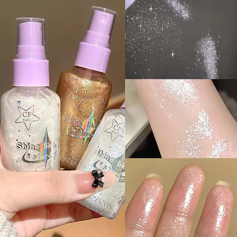 Body Glitter Spray Diamond Sparkle Highlighter Liquid Waterproof Qme