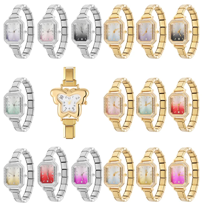 Butterfly Shape Numbers Dial Stainless Steel Watch Bracelet Men Women's 9mm DIY Italian Charm Bangle High Quality Jewelry Gift Qme