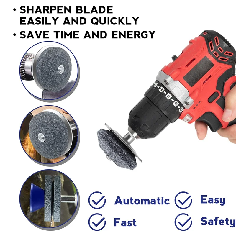 A02F-Lawn Mower Blade Sharpener For Drill, 4PCS Mower Blade Sharpener With Blade Balancer, Wear Lawnmower Blade Sharpener Qme