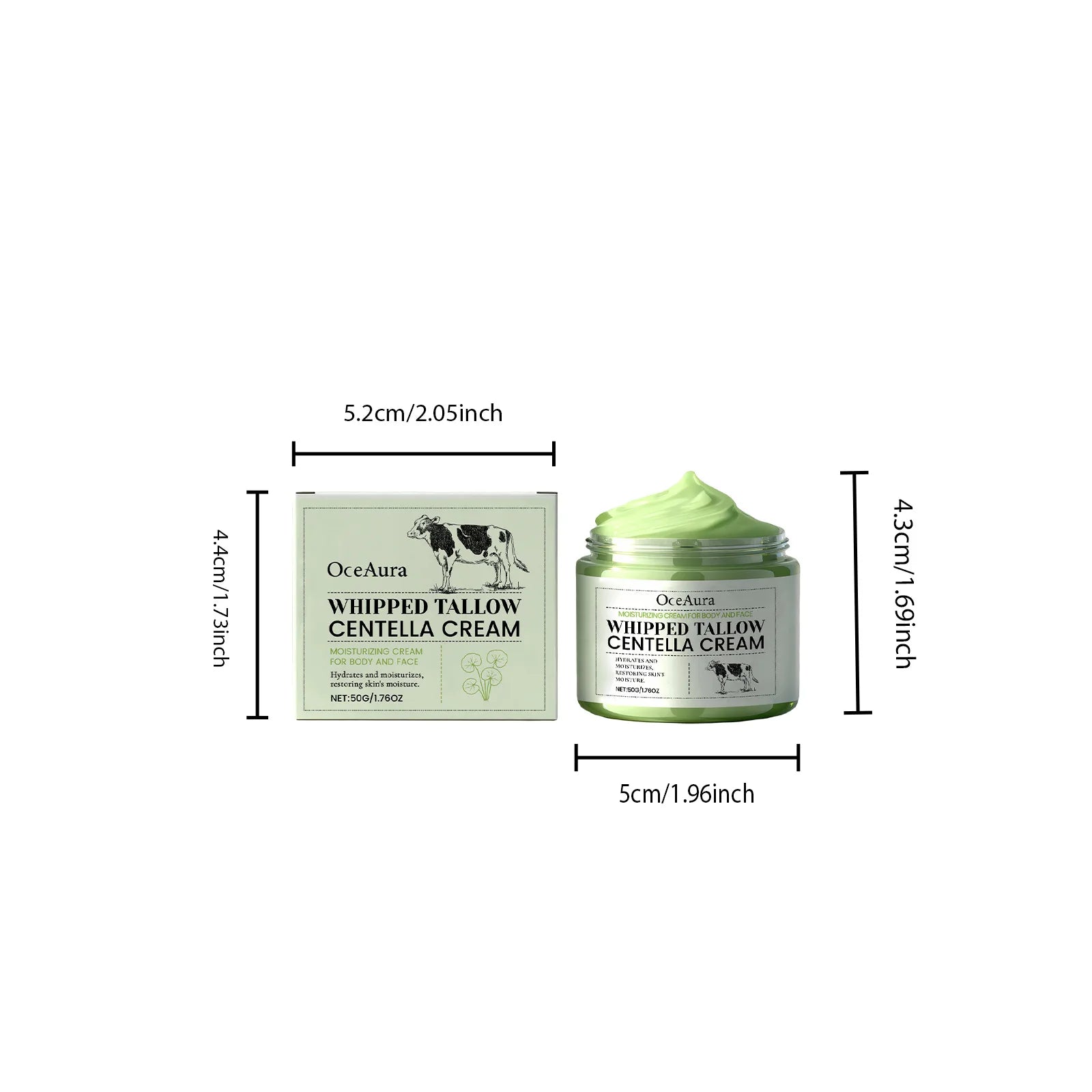Whipped Tallow Centella Cream for Face & Body Soothing Hydrating Improves Elasticity Repair Moisturizer for Dry Sensitive Skin Qme 50g Boxed