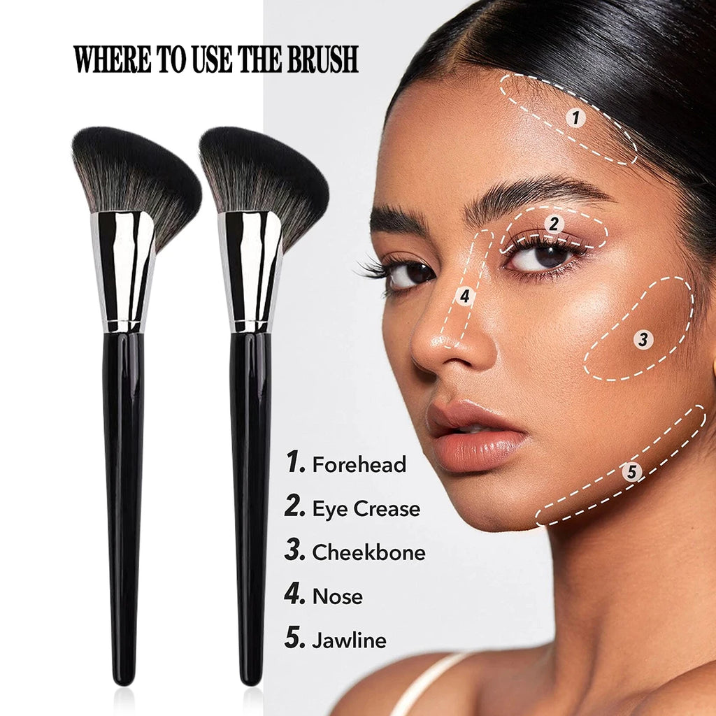 New sickle trimming brush, face side oblique angle shadow brush, face outline silhouette, one-pack fan makeup brush Qme