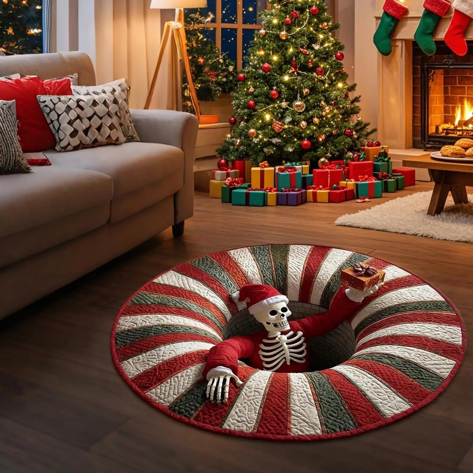 3D Rug Mat Floor Christmas Decor Round Quilted Holiday Bathroom Qme