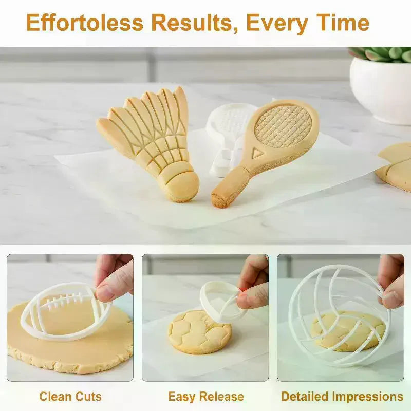 Sports Cookie Cutter Set: Football, Rugby, Basketball Shapes for Birthday Cake, Cupcake Decorations & Themed Baking Fun Qme