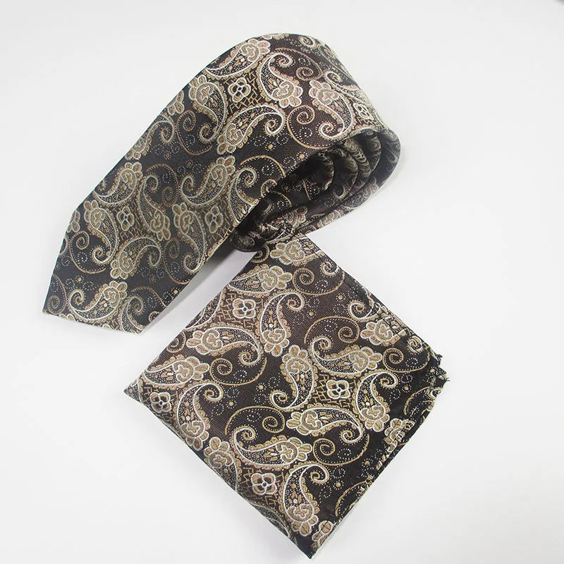 Men's Tie Pocket Square Paisley Flower Dots Hankerchief Narrow Thin Qme