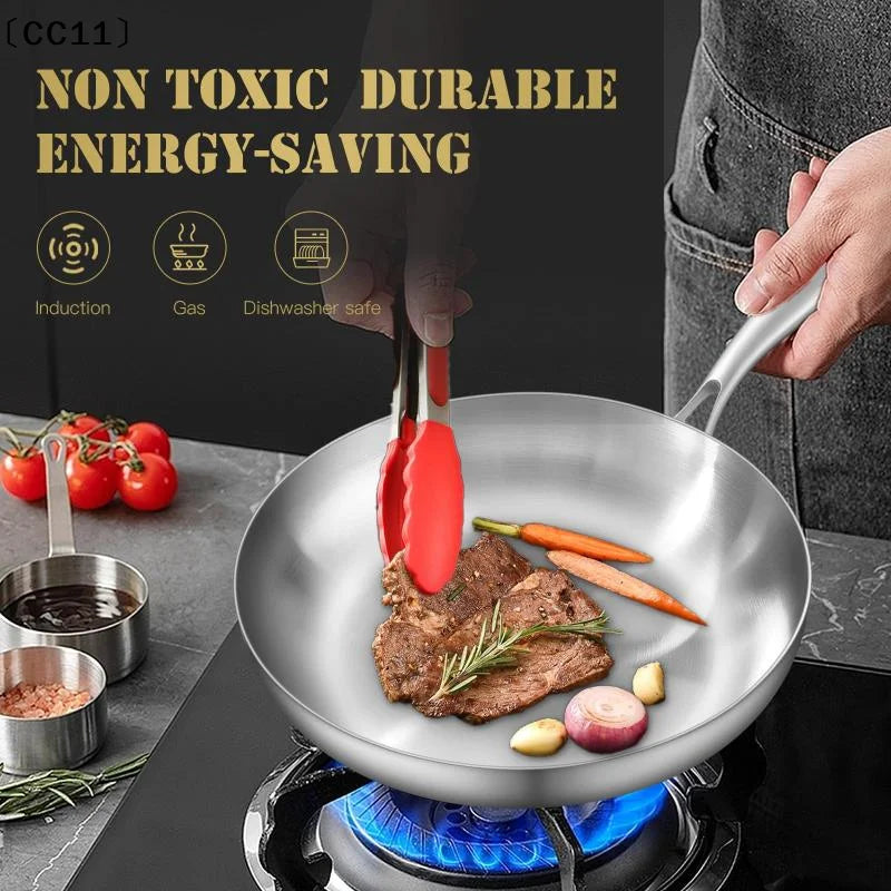 Frying Pan 410 Stainless Steel Uncoated Fry Induction Cooker Gas Qme