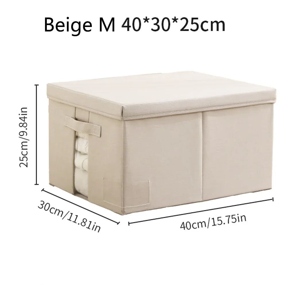 Foldable Storage Box Portable Home Storage Bag Household Cationic Fabric Large Capacity Clothes Organizer for Wardrobe Closet Qme Beige M