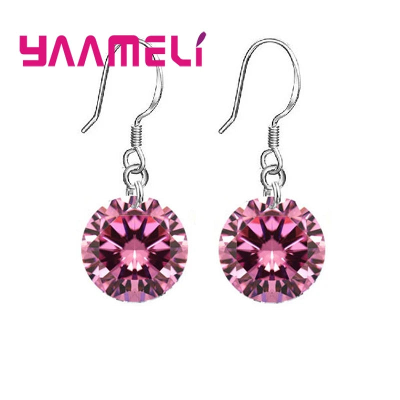Bulk Sale Price 8 Colors Women Girls French Hook Earrings 925 Sterling Silver Color 8MM/10MM CZ Crystal Ball Jewelry 925 Stamped Qme