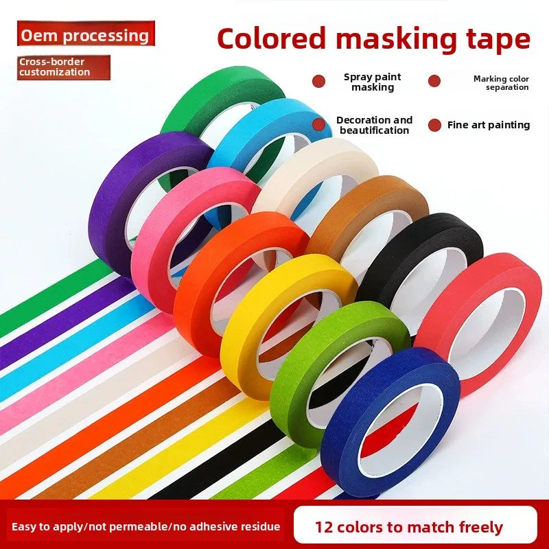 8 Rolls of colored Tape Set Solid Color Cute And Easy To Tear Paper Rainbow Tape DIY Decoration Decorate Notebook Cover Qme