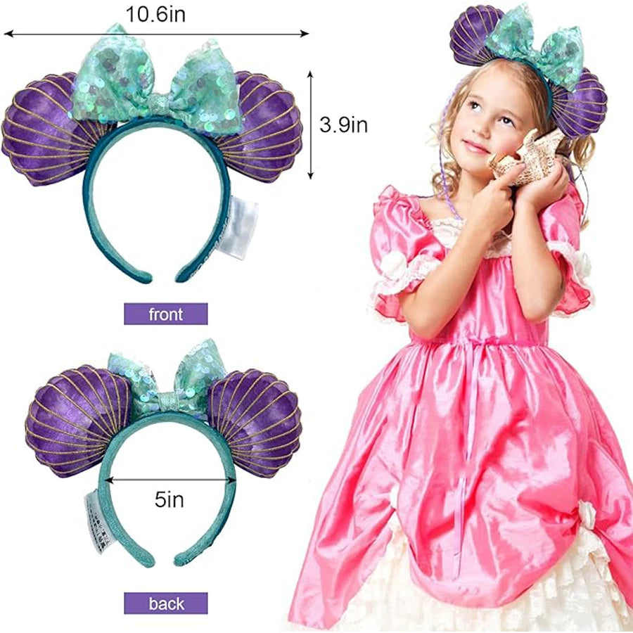Mermaid Mouse Ears Headbands Bow Glitter Princess Party Decoration Cosplay Hair Accessories Hairband for girl Women Adults Qme