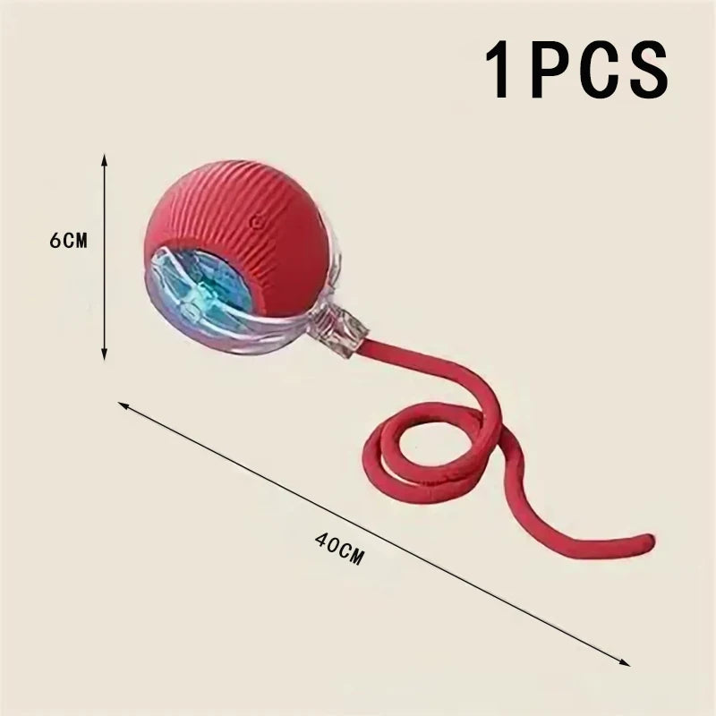 New interactive cat ball toy with automatic rolling ball simulation tail rechargeable intelligent pet electric toy Qme 1pcs-Red