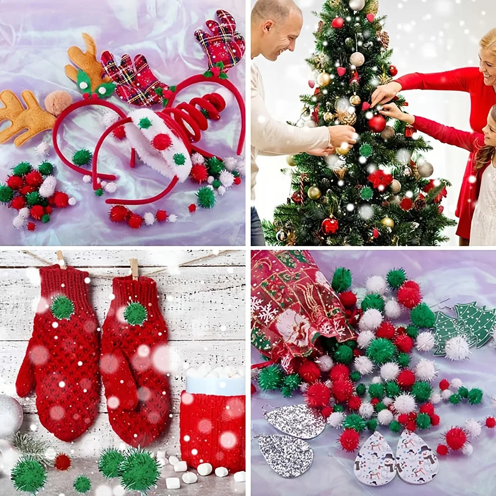 100/200 glitter fur balls, colorful 0.39inch sequined plush white, green and red decorative balls, suitable for handmade, holida Qme
