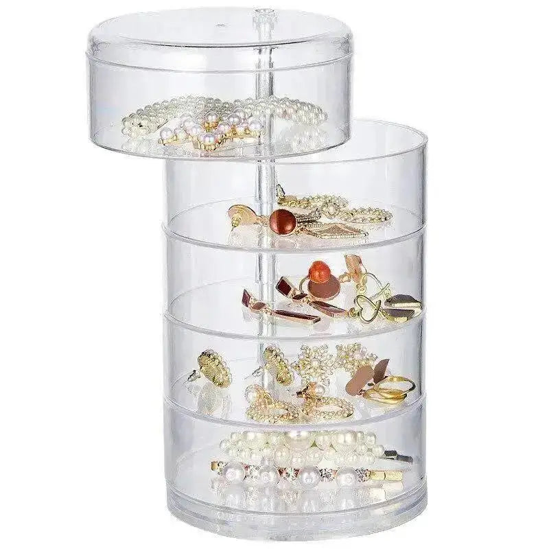 Rotating Jewelry Storage Box For Makeup Storage Rack Bracelet Earring Round Plastic Organizer Box Holder Display Rack With Cover Qme