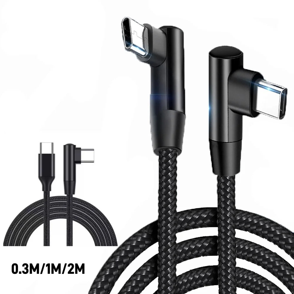60W USB C to Type C Elbow Cable PD Fast Charger Cable for Xiaomi Samsung iPhone 15 14 13 Mobile Phone 0.3M/1M/2M USB C Data Cord Qme