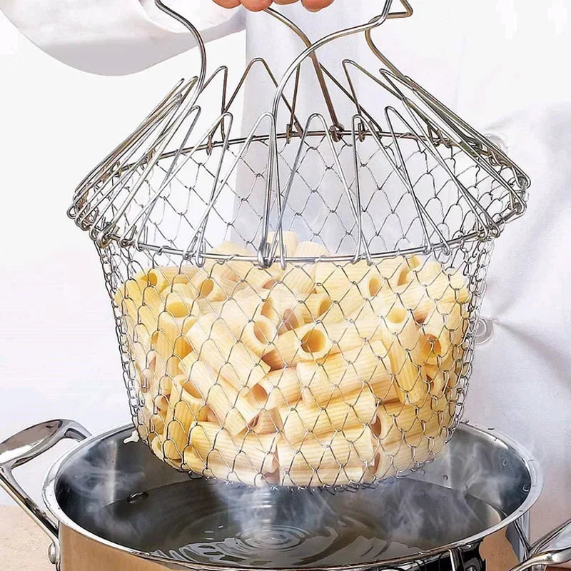 Multifunction Foldable Steam Rinse Strain Fry French Chef Basket Qme