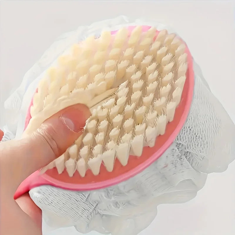 1pc Double-Sided Bath Brush with a Long Handle - Designed with Soft Sponge And Bristles for Deep Cleaning, Low Allergen, Qme